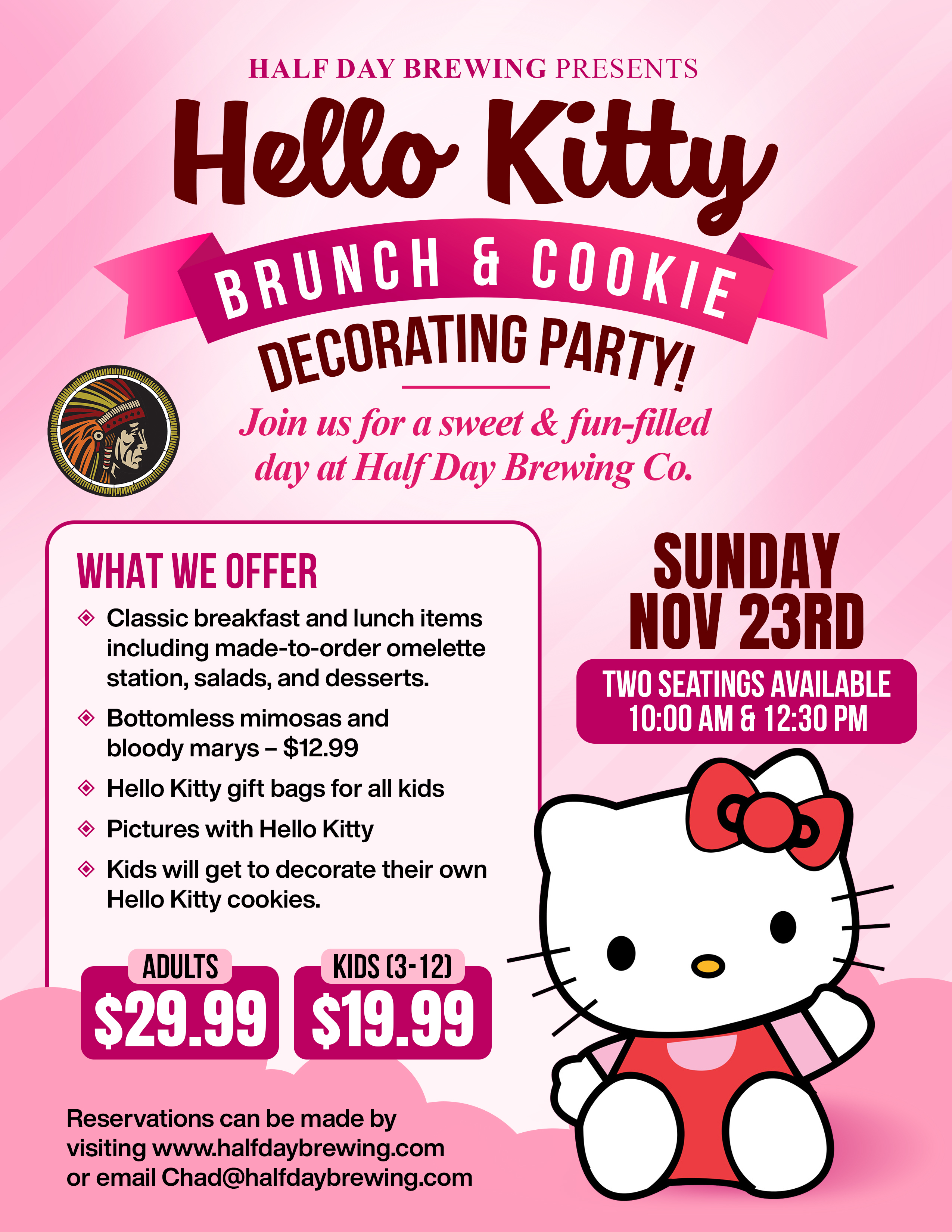 Hello Kitty Brunch and Cookie Decorating Party at Half Day Brewing